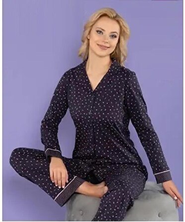 Kadın Pijama Takımı Önden Düğmeli Pamuklu