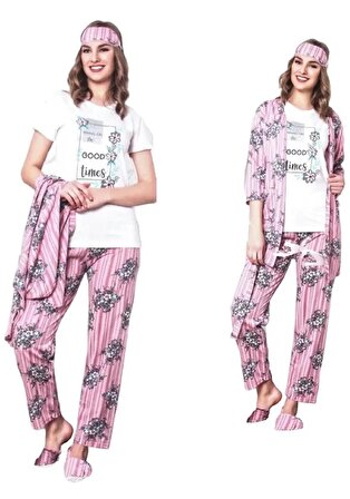 Kadın Sabahlıklı Pijama Takımı 5 li Set