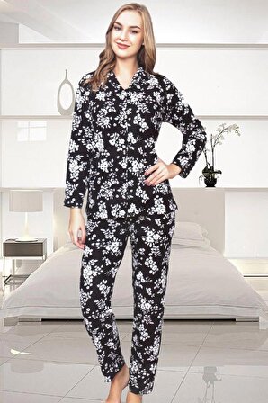 Kadın Pijama Takımı Süet İnterlok Kışlık Uzun Kollu