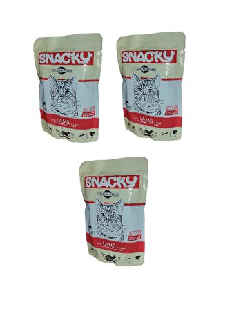 Snacky 3 adet Tahılsız Jel İçinde Kuzu Etli Yetişkin Kedi Yaş Mama Pouch 85 gr