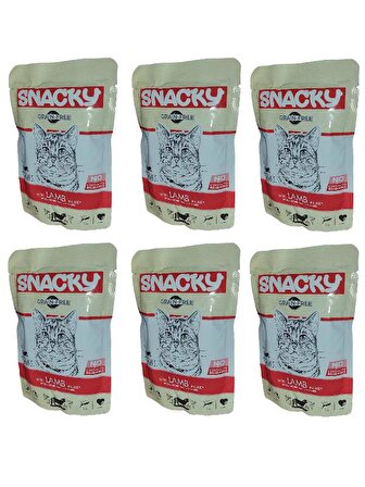 Snacky 6 adet Tahılsız Jel İçinde Kuzu Etli Yetişkin Kedi Yaş Mama Pouch 85 gr
