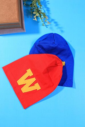 W Armalı 2-4 Yaş Erkek Çocuk Şapkası 2'li Paket Kırmızı