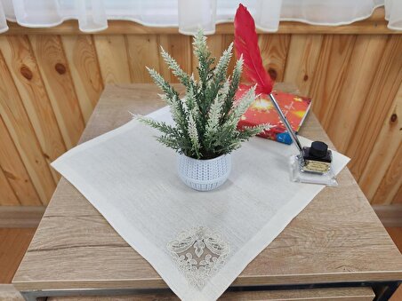 Doğal dokulu lavanta beyaz hasır saksıda dekoratif masa çiçeği BEYAZ