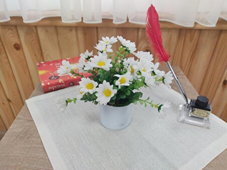 Kır papatyası doğal görünümlü yapay çiçek beyaz plastik saksıda