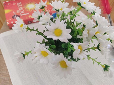 Kır papatyası doğal görünümlü yapay çiçek beyaz plastik saksıda