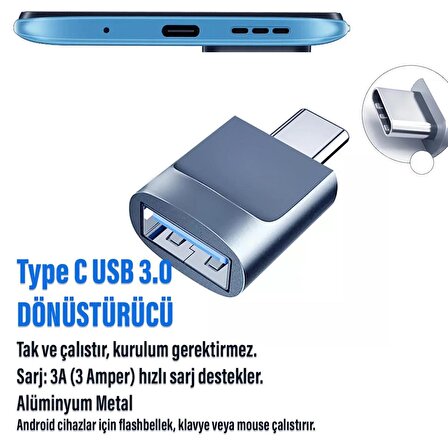 Telefon Type-C Çevirici USB 3.0 Hızlı OTG Veri Aktarıcı Type C Dönüştürücü