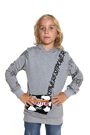 Erkek Çocuk Everyting Baskılı Kapşonlu Sweatshirt 14017