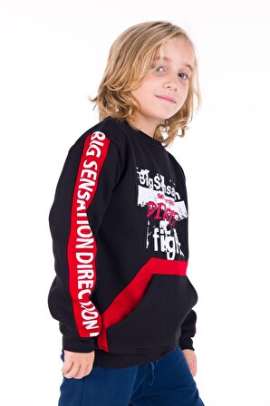 Erkek Çocuk Direct Yazı Baskılı Kanguru Cep Sweatshirt 14130