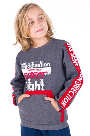 Erkek Çocuk Direct Yazı Baskılı Kanguru Cep Sweatshirt 14130