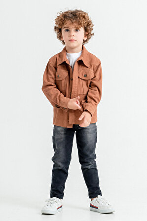Kahverengi Jean Ceketli Erkek Çocuk Pantolonlu 3lü Takım 17705