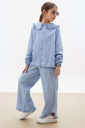Mavi Pantolonlu Jean Gömlekli Kız Çocuk Takım 17939