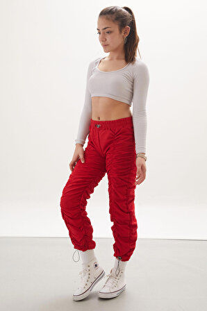 Kırmızı Şerit Dikişli Kız Paraşüt Pantolon 18005