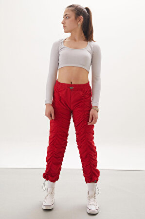 Kırmızı Şerit Dikişli Kız Paraşüt Pantolon 18005