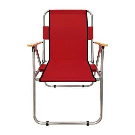 Tedarikcenter Kırmızı 2 Adet Ahşap Kollu Kamp Sandalyesi Ve 1 Adet 80X60 Katlanır Masa