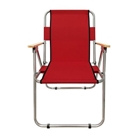 Tedarikcenter 2 Adet Ahşap Kollu Kırmızı Kamp Sandalyesi + 1 Adet 60x45 Cm Katlanır Masa