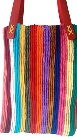 El Örgüsü Deri Askılı Renkli Kadın Çanta
