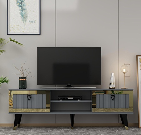 LİDYA TV STAND ANTRASİT-ALTIN