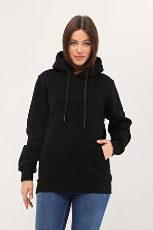 Kadın Kapüşonlu Siyah Sweatshirt Hoodie