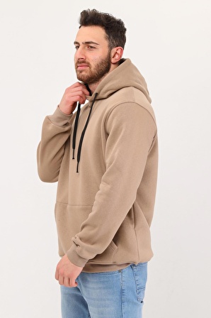 Erkek Kapüşonlu Sütlü Kahve Sweatshirt Hoodie