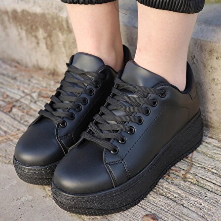 Tomiross-Carol Kadın Siyah Siyah Poli Taban Bağcıklı Spor Sneaker Ayakkabı CRL-2810