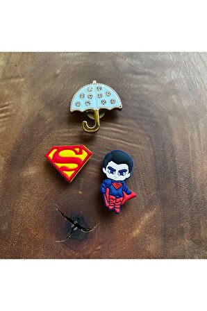 Şemsiye Taşlı Terlik Süsü HEDİYELİ-SUPERMAN 2'li Crocs Terlik Süsü