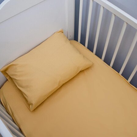 Pamuklu Sarı Bebek Çarşaf (70x140)+Bebek Yastığı(35x45)