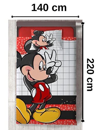 Bebek ve Çocuk Odası Mickey Mouse Desenli İsim Yazdırılabilir 2 Parça Yatak Örtüsü Seti-49S
