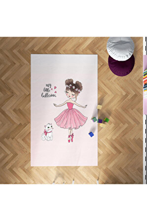CERİTTİ Bebek ve Çocuk Odası Prenses Kız ve Yavru Kedi Desenli Halı CRTT-005