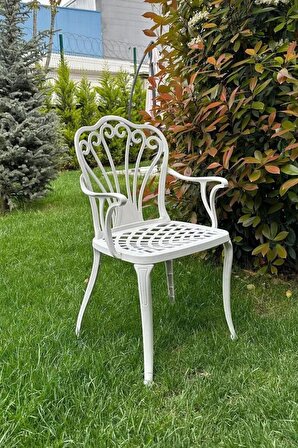 Ferforje Görünümlü Plastik Beyaz Masa ve Sandalye, Bahçe, Balkon ve Dış Mekanda Kullanılabilir, 2 Yıl Garantili, 150 Kg Taşıma Kapasiteli, Plastik Kare Masa ve Sandalye Takımı
