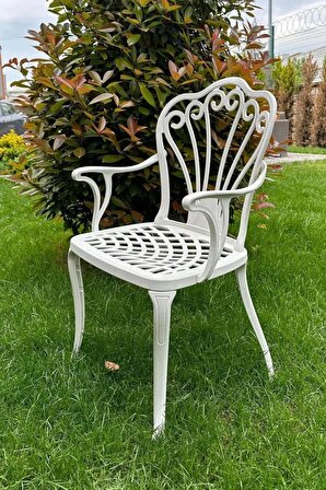 Ceritti Ferforje Görünümlü Plastik Beyaz Masa ve Sandalye, Bahçe, Balkon ve Dış Mekanda Kullanılabilir, 2 Yıl Garantili, 150 kg Taşıma Kapasiteli, Plastik Kare Masa ve Sandalye Takımı