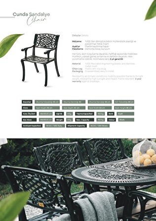 Ceritti Ferforje Görünümlü Plastik Tek Siyah Sandalye, Bahçe, Balkon ve Dış Mekanda Kullanılabilir, 2 Yıl Garantili, 150KG Taşıma Kapasiteli, Plastik Tek Sandalye