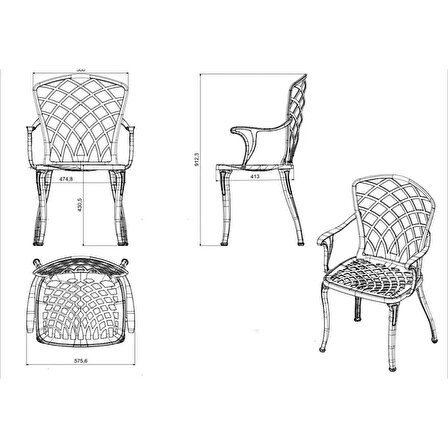 Ceritti Ferforje Görünümlü Masa ve Sandalye, Bahçe, Balkon ve Dış Mekanda Kullanılabilir, 2 Yıl Garantili, 150 kg Taşıma Kapasiteli, Plastik Kare Beyaz Masa ve Sandalye Takımı