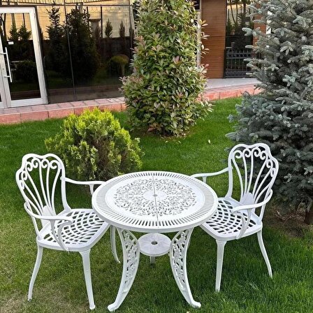 Ceritti Ferforje Görünümlü Plastik Masa ve Sandalye, 150 kg Taşıma Kapasiteli, 2 Yıl Garantili, Bahçe, Balkon ve Dış Mekan Kullanımına Uygun, Masa ve Sandalye Takımı