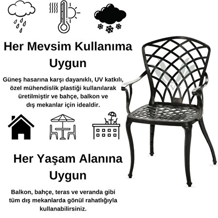 Ceritti Ferforje Görünümlü Plastik Tek Siyah Sandalye, Bahçe, Balkon ve Dış Mekanda Kullanılabilir, 2 Yıl Garantili, 150 kg Taşıma Kapasiteli, Plastik Tek Sandalye