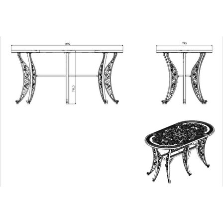 Ferforje Görünümlü Masa ve Sandalye, Bahçe, Balkon ve Dış Mekanda Kullanılabilir, 2 Yıl Garantili, 150 KG Taşıma Kapasiteli, Plastik Oval Beyaz Masa ve Sandalye Takımı