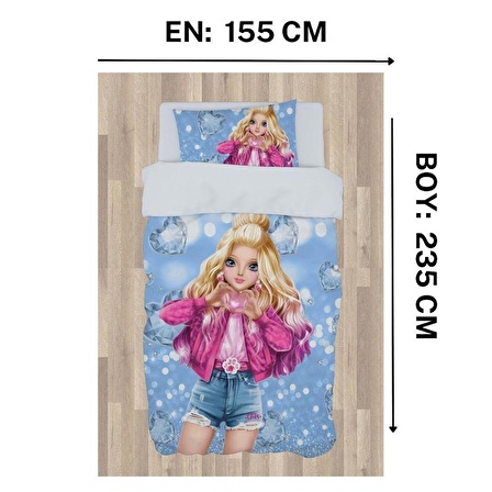 CERİTTİ Bebek ve Çocuk Odası için Kalp Yapan Kız Desenli Nevresim Takımı Seti Toplam 3 Parça (Çarşaf 155x235-Yorgan Kılıfı 155x220-Yastık Kılıfı 50x70) Organik Boyalı, Renkli