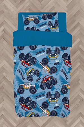  Erkek Bebek ve Çocuk Odası Truck Go 2 Desenli Toplam 3 Parça Tek Kişilik Nevresim Takımı Seti-127S