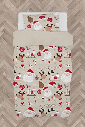  Erkek ve Kız Bebek ve Çocuk Odası Noel Baba ve Yeni Yıl Desenli Toplam 3 Parça Tek Kişilik Nevresim Takımı Seti-130S