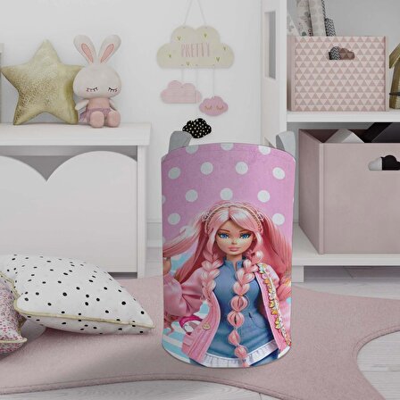 Kız Bebek ve Çocuk Odası için Barbie Desenli Çamaşır ve Oyuncak Sepeti CRTTSPTSVLY-100