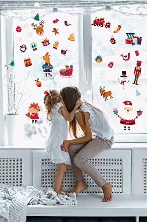 Noel Baba ve Sevimli Yıl Başı Figürleri Çocuk Odası Stickeri 106 Parça