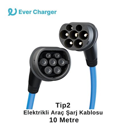 Ever Charger Tip 2 22 Kw Elektrikli Araç Şarj Kablosu Eco Mavi 10 Metre