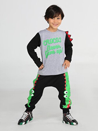 Crocos Siyah Erkek Çocuk Pantolon+T-shirt Takım