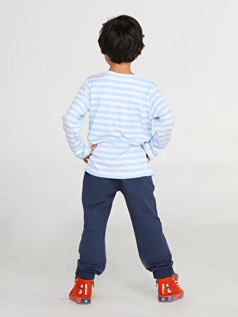 Mavi Çizgili T-rex Erkek Çocuk Pantolon Takım