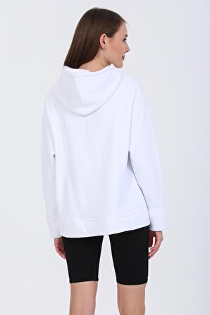 Pupiwessi Kadın Beyaz Kapüşonlu Oversize Sweatshirt-Hoodie
