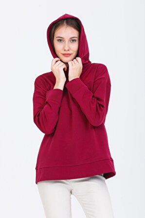 Pupiwessi Kadın Mor Kapüşonlu Oversize Sweatshirt-Hoodie