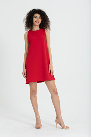 Marguerite Kırmızı Kloş Halter Yaka Kadın Elbise