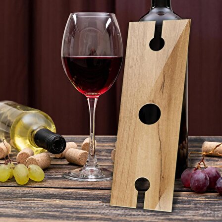 Cam Şarap Şişesi ve Kadeh Tutucu | Bella | 10cm x 32cm