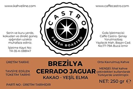 Castro Brezilya Cerrado Jaguar Kahve 1000 Gr. (4x250Gr) (Çekirdek)