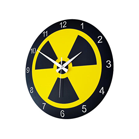 Siyah-Sarı Ahşap Duvar Saati Radyasyon Simgesi
