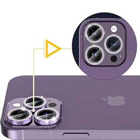 SKV MOBILE Iphone 13 Pro / 13 Pro Max  Taşlı  Mavi  Kamera Koruyucu Lens Koruyucu
